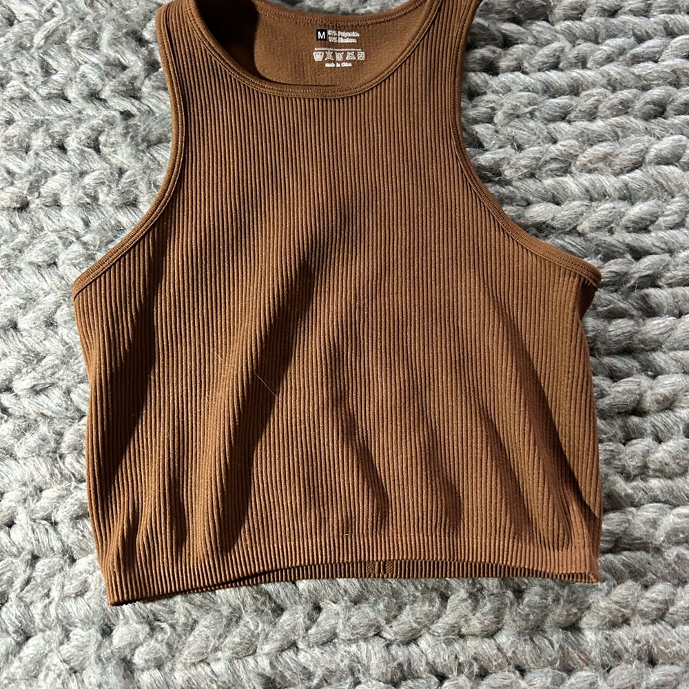 Brown Ribbed Tank Top